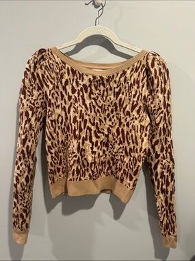 Maeve Leopard Print Knit Sweater in Tan & Brown XS